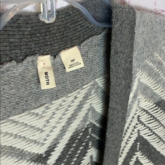 🌸2/$25 Moth Anthropologie Grey Cream Chevron Open Cardigan black/deep navy - Picture 6 of 8